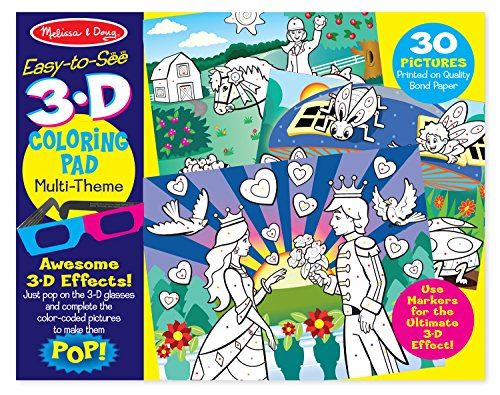 Melissa Doug Easy-to-See 3-D Kids Coloring Pad - Princesses, Fairies, Horses, and More