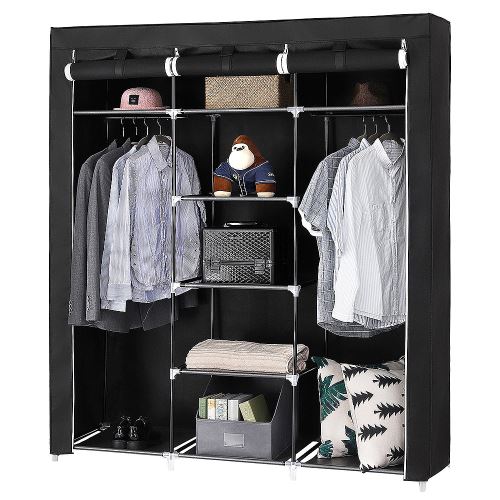 Armoire Rangement Noir Meuble Chambre En Tissu Impermeable Anti Poussiere Grande Capacite Achat Prix Fnac