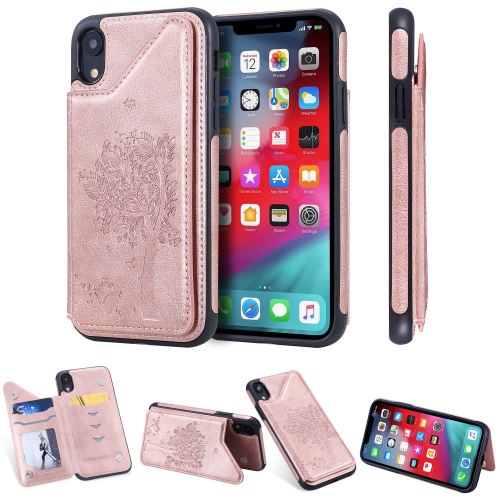Coque en TPU + PU arbre à chat avec fente pour carte or rose pour votre Apple iPhone XR 6.1 pouces