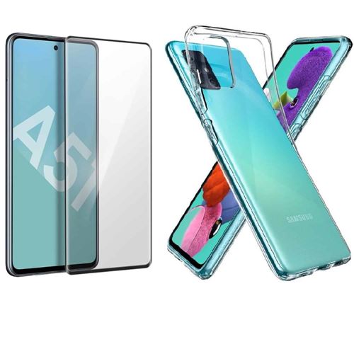 Coque transparente pour Samsung Galaxy A51 avec protection d'écran en verre trempé 3D