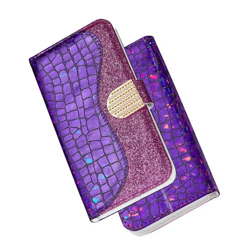 Etui en PU flash crocodile avec support violet pour votre Samsung Galaxy A20/A30