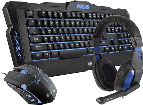 NGS GBX-1000 USB Français Noir - Claviers AZERTY (Standard, avec Fil, USB, Noir, Souris Incluse)