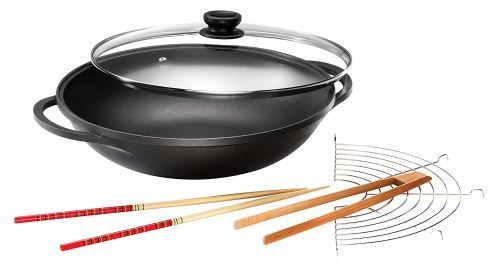 Karcher Wok Mai-Lin en fonte d'aluminium, Ø 36 cm, avec couvercle en verre et accessoires