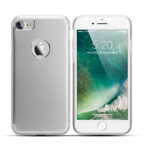 Akashi - Achterzijde behuizing voor mobiele telefoon - aluminium, silicone - zilver - voor Apple iPhone 7