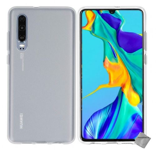Housse etui coque pochette silicone gel fine pour Huawei P30 avec verre trempe - BLANC TRANSPARENT