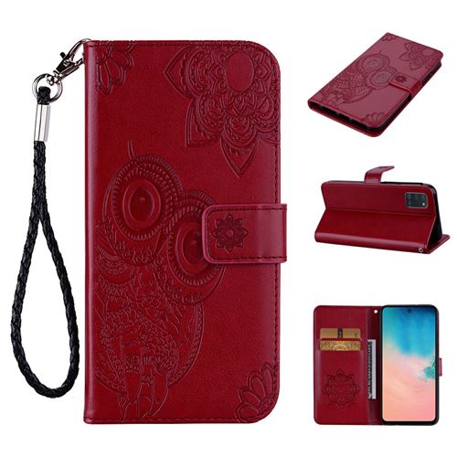 Etui en PU empreinte motif chouette fleur avec support rouge pour votre Samsung Galaxy A31
