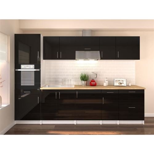 OBI Cuisine complete L 300 cm avec colonne - Noir laque brillant