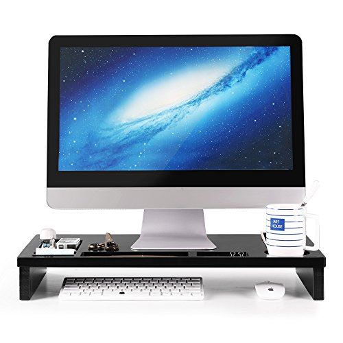 SONGMICS Rehausseur dÉcran Ergonomique Support pour Moniteur, pour Ordinateur Portable Organiseur de Bureau en Bambou Noir 60 x 30,