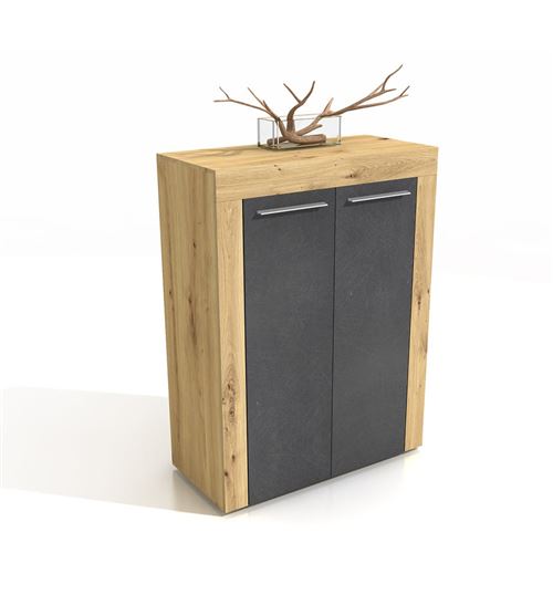 Commode / meuble de rangement en bois coloris Artisan chêne / Matera- L.90 x H.120 x P.41,5 cm -PEGANE-