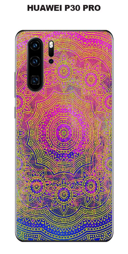Coque Huawei P30 PRO design Mandala rosace Violet, Bleu Jaune
