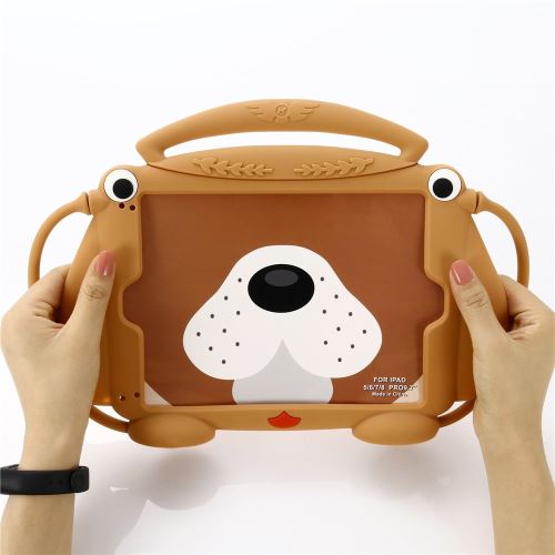 Coque en silicone chiot de dessin animé 3D amusant pour enfants marron pour votre Apple iPad 9.7 (2017)/9.7 (2018)/iPad 6/5
