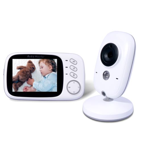 Moniteur Bébé Numérique sans Fil 2.4GHz, interphone Bidirectionnel, Vision Nocturne de 5m avec un écran LCD de 3.2 - Blanc