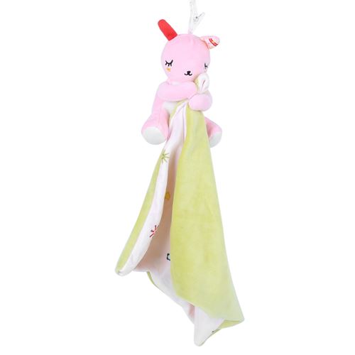 Jouet Serviette Bébé en Peluche Suspendu - Lapin Rose