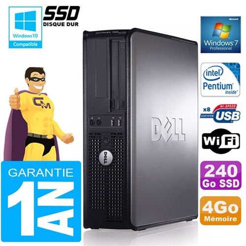 Pc dell 780 dt intel e5300 ram 4go disque 240 go ssd graveur dvd wifi w7 État correct - Dell reconditionné disponible sur Fnac