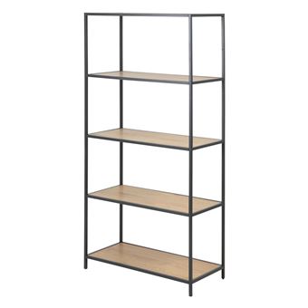 noir 5 tablettes style industriel Bibliothèque KRAPINA 150 cm chêne