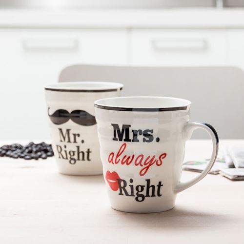 Paire de mugs Mr. Right & Mrs Always Right - 2 tasses St valentin cadeau original
