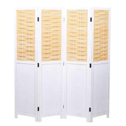 Paravent MENDLER HWC-G37 look shabby blanc 4 panneaux 170x160 cm