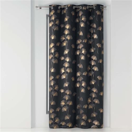Rideau a oeillets 135x240 cm occultant imprime metallise ginkgold Anthracite/or Douceur d'Intérieur