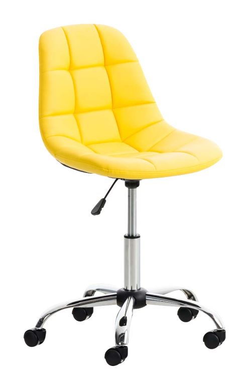 Chaise de Bureau Emil en Similicuir - Tabouret de travail réglable en hauteur et pivotant - Piètement en Métal chromé - Couleur Jaune