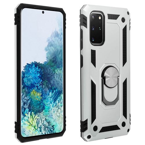 Coque pour Samsung Galaxy S20 Plus Antichoc bi-matières avec Bague Support - Argent