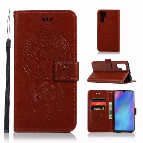 Etui en PU attrape-rêve hibou avec support marron pour votre Huawei P30 Pro