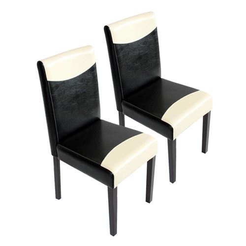 Lot de 2 chaises de séjour Littau, simili-cuir, noir/crème, pieds foncés