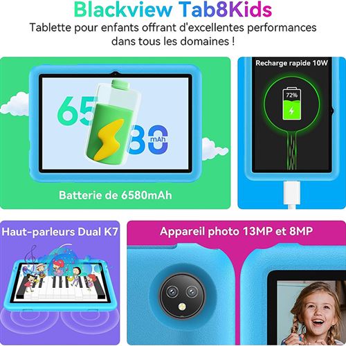 30€ sur Tablette Enfant 10 Pouces WIFI 6,Blackview Tab 8 Kids Android 12  7Go+128Go/TF 1To, 13+8MP,6580mAh,iKids Pré-installé/Contrôle Parental -  Bleu - Tablette tactile - Achat & prix