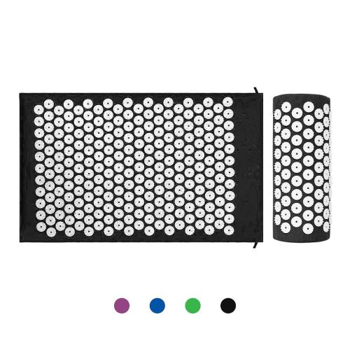 Leogreen - Kit d'Acupression avec Tapis et Coussin, Matelas de Relaxation, Noir, avec sac et coussin, Standards/Certifications: ROHS