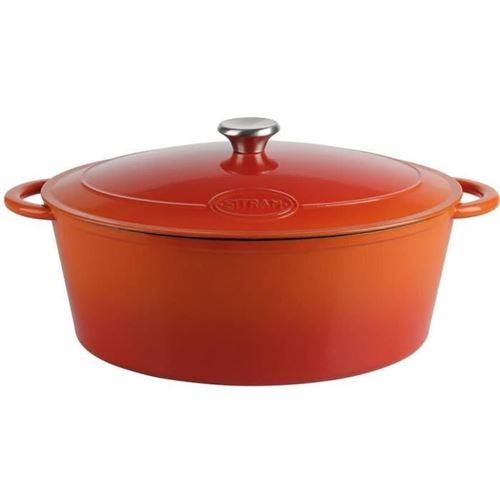 Sitram Cocotte Tradifonte - 712576 - 9l Fonte Emaillee Ovale Blanc Et Orange - Tous Feux Dont Induction
