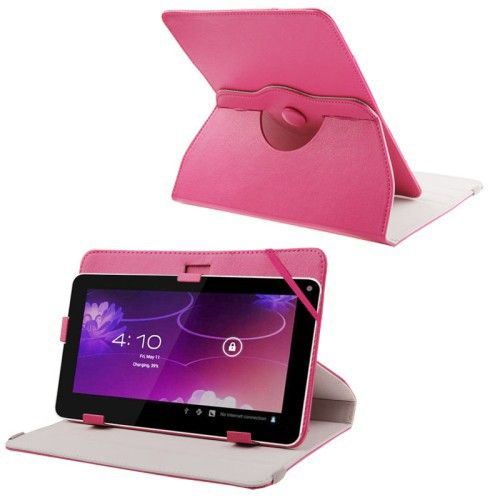 Yonis Rose Housse Compatible Pour Tablette Tactile 9 Pouces Support 360 Simili Cuir Magenta