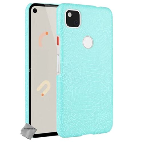 Coque rigide simili cuir crocodile pour Google Pixel 4a 4G avec verre trempe - BLEU CLAIR - htdmobiles