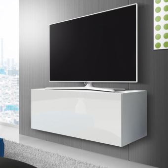 Meuble TV suspendu - CELRISE - 100 cm - blanc mat / blanc ...