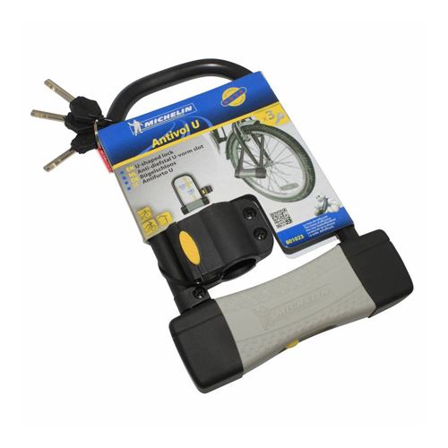 Antivol velo u michelin 105x180mm diam 14mm avec support (livre avec 3 cles)