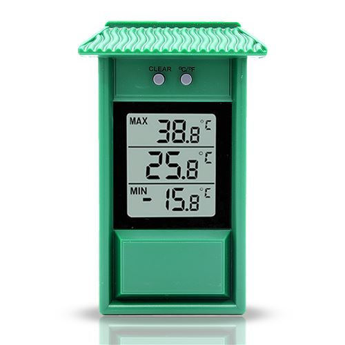 FISHTEC Thermometre Cabane Mini/Maxi - Lecture immediate - Memoire des temperatures minimales et maximaes - IPX2 - Vert - Farhenheit ou Degres