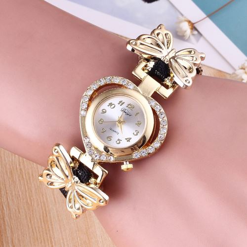 OHP Montre femme cœur - Montre quartz en acier inoxydable strass pour femmes - noir .