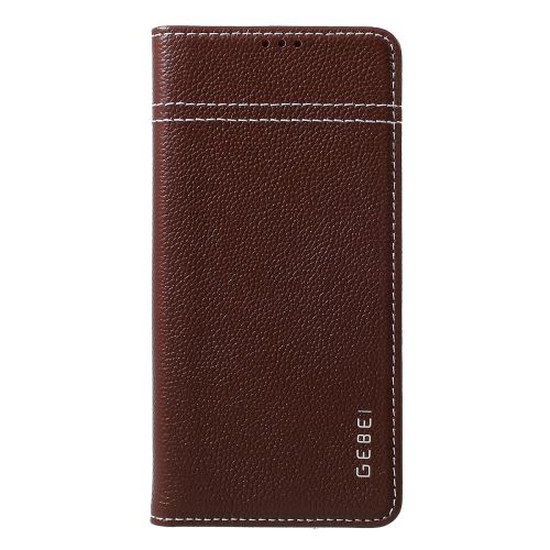 Etui en cuir véritable litchi avec porte-cartes café pour votre Samsung Galaxy S10