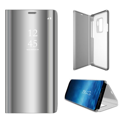 Etui en PU surface miroir plaqué sur de l'information smart stand argent pour Samsung Galaxy S9