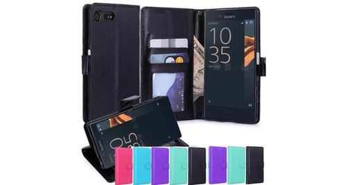 Sony xperia x compact housse coque etui de luxe portefeuille porte carte et billet type portefeuille noir