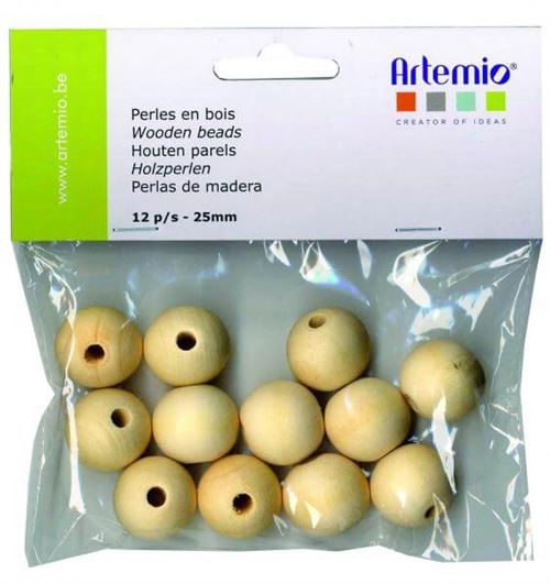 Perle bois rond 25mm 12 pièces - artémio