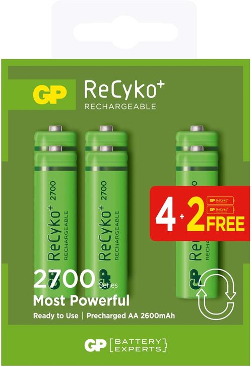 4 + 2 GP ReCyko Piles AA 2600 mAh Prêt pour l'utilisation de Batteries Rechargeables (