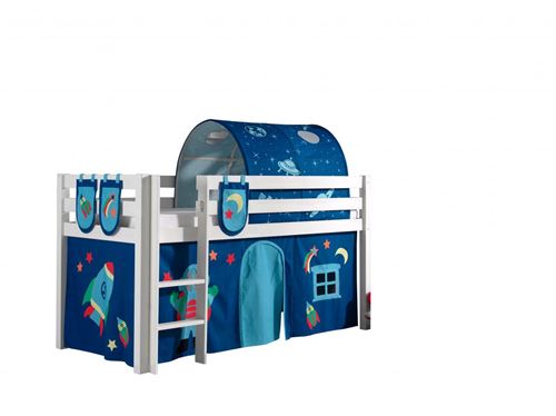 Lit Mi-Hauteur 90x200 Sommier Inclus et Housse Astro Pino - Blanc