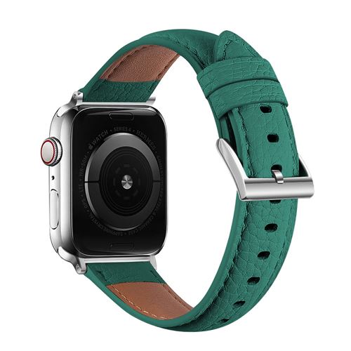Bracelet de montre en cuir véritable simple pour Apple Watch Series 6/ SE/ 5/ 4 44mm - Vert