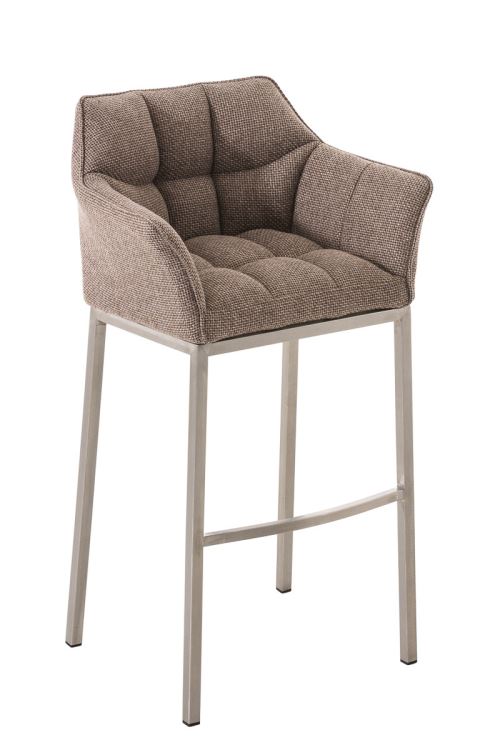 CLP - Tabouret de bar Damaso tissu marron terre Acier affin&eacute;