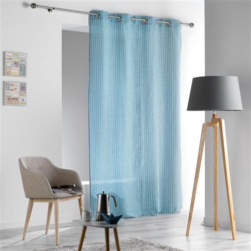 Rideau a oeillets 140 x 260 cm tisse raye sofiane Bleu
