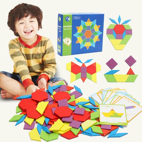 Blocs de motif de forme géométrique en bois Puzzle Box Toys Défi QI Creative Kids Pealer8870