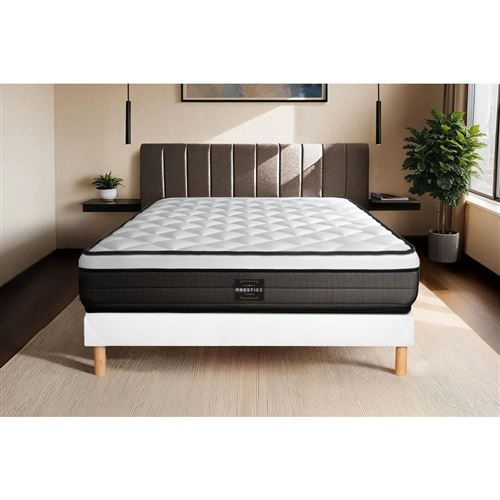 Prestige Literie - Ensemble Suite Ressorts ensachés et mémoire de forme Sommier Blanc - Blanc