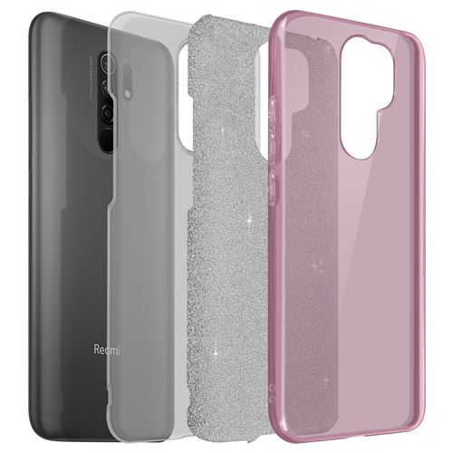 Avizar Coque pour Xiaomi Redmi 9 Paillette Amovible Silicone Semi-rigide Rose