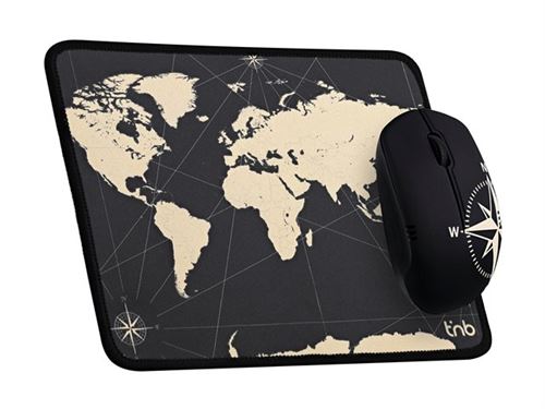 Souris et Tapis de Souris Gaming T'NB TNB TRAVEL Noir Mappemonde
