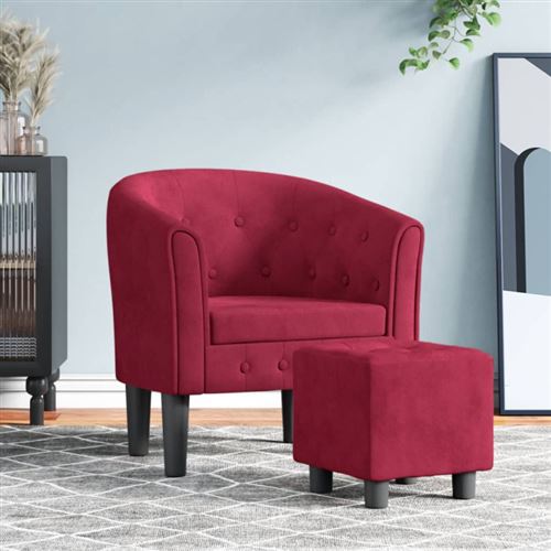 Fauteuil avec repose pied rouge bordeaux velours