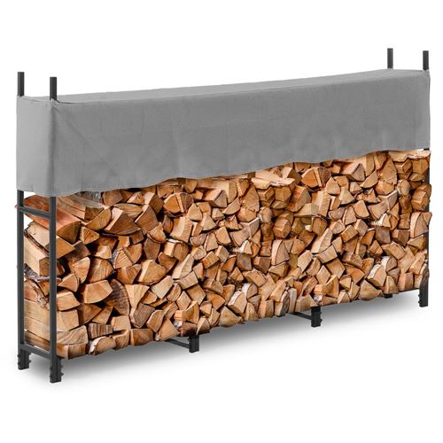 Hillvert Abri pour bois de chauffage - avec bâche - 100 kg - 200 x 25 x 116 cm - Acier - noir